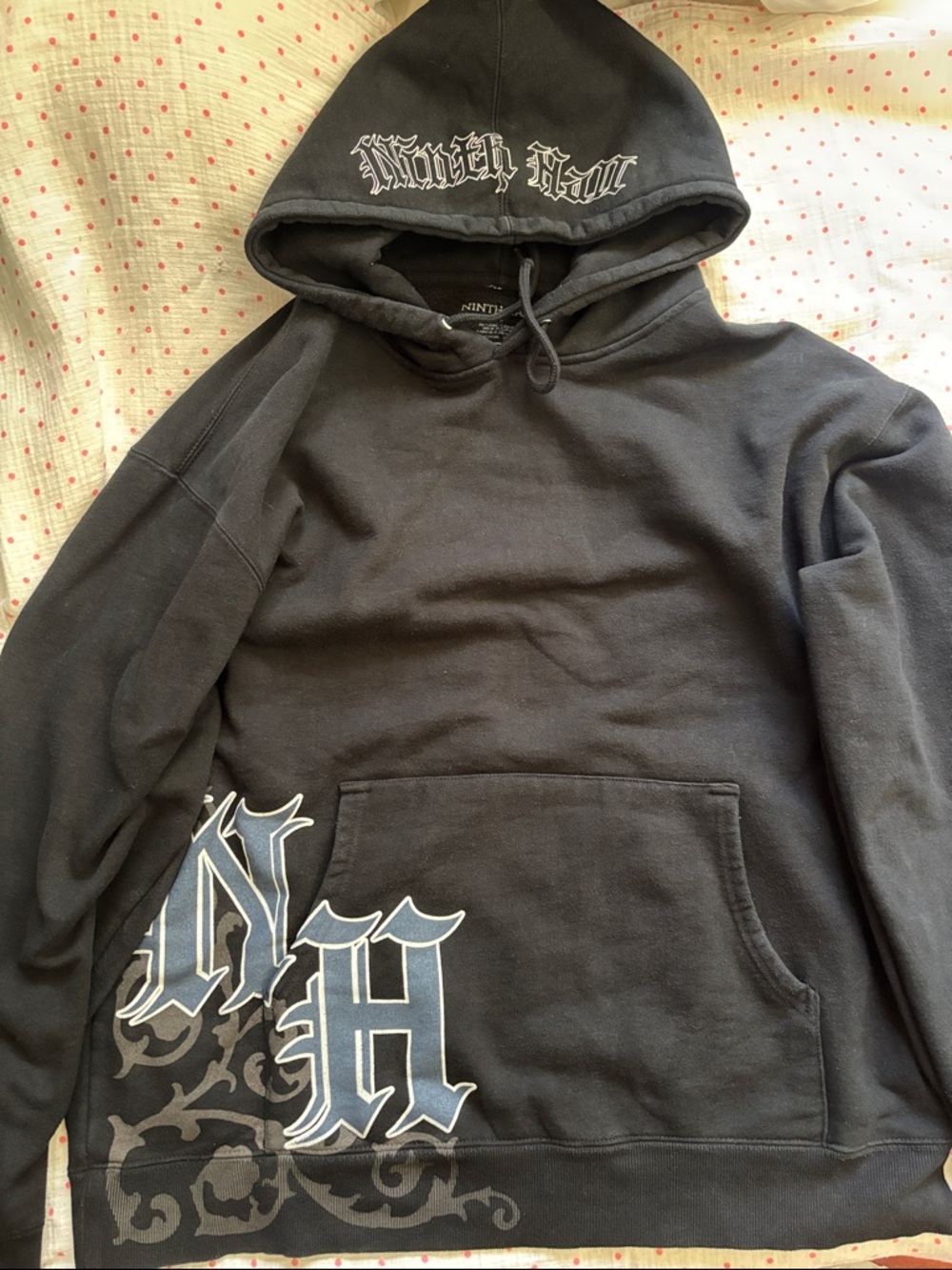 Ninth Hall Black Graphic Hoodie - Men's Pullover with Gothic Script